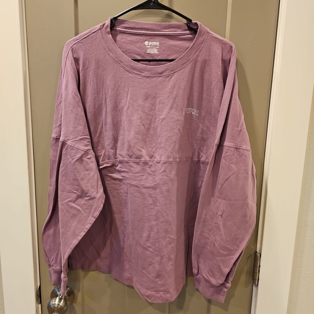 Victoria Secret Pink Womens Long Sleeve T-Shirt Size Large Purple Plaid Big Logo